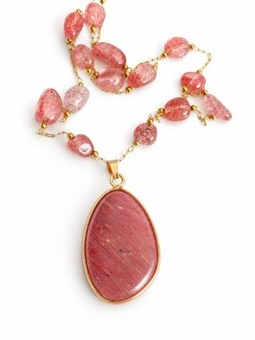 Genuine Pink Tourmaline October Birthstone Gold Plated Pendant Necklace Gift

El